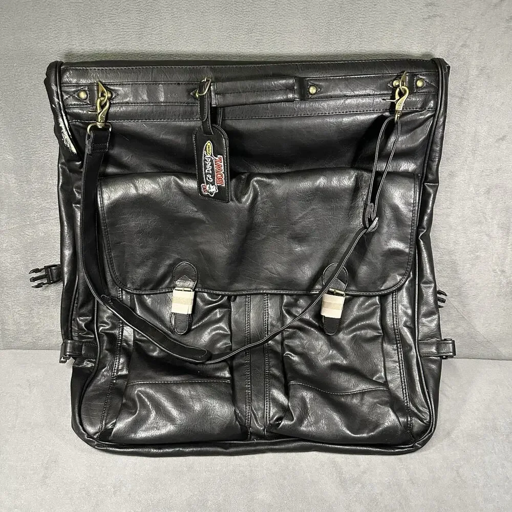 GoDaddy Bowl Black Leather Garment Bag Suit Travel Carry On Shoulder Case